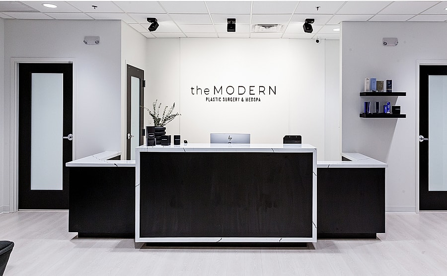Reception area of modern plastic surgery clinic.