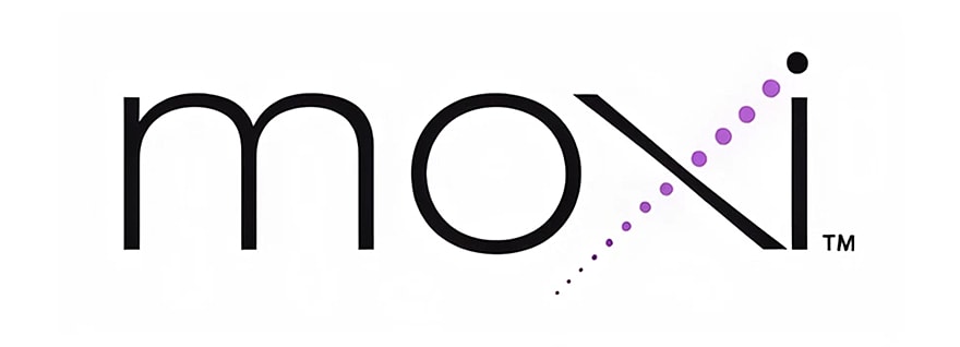 Moxi logo with purple dots design element
