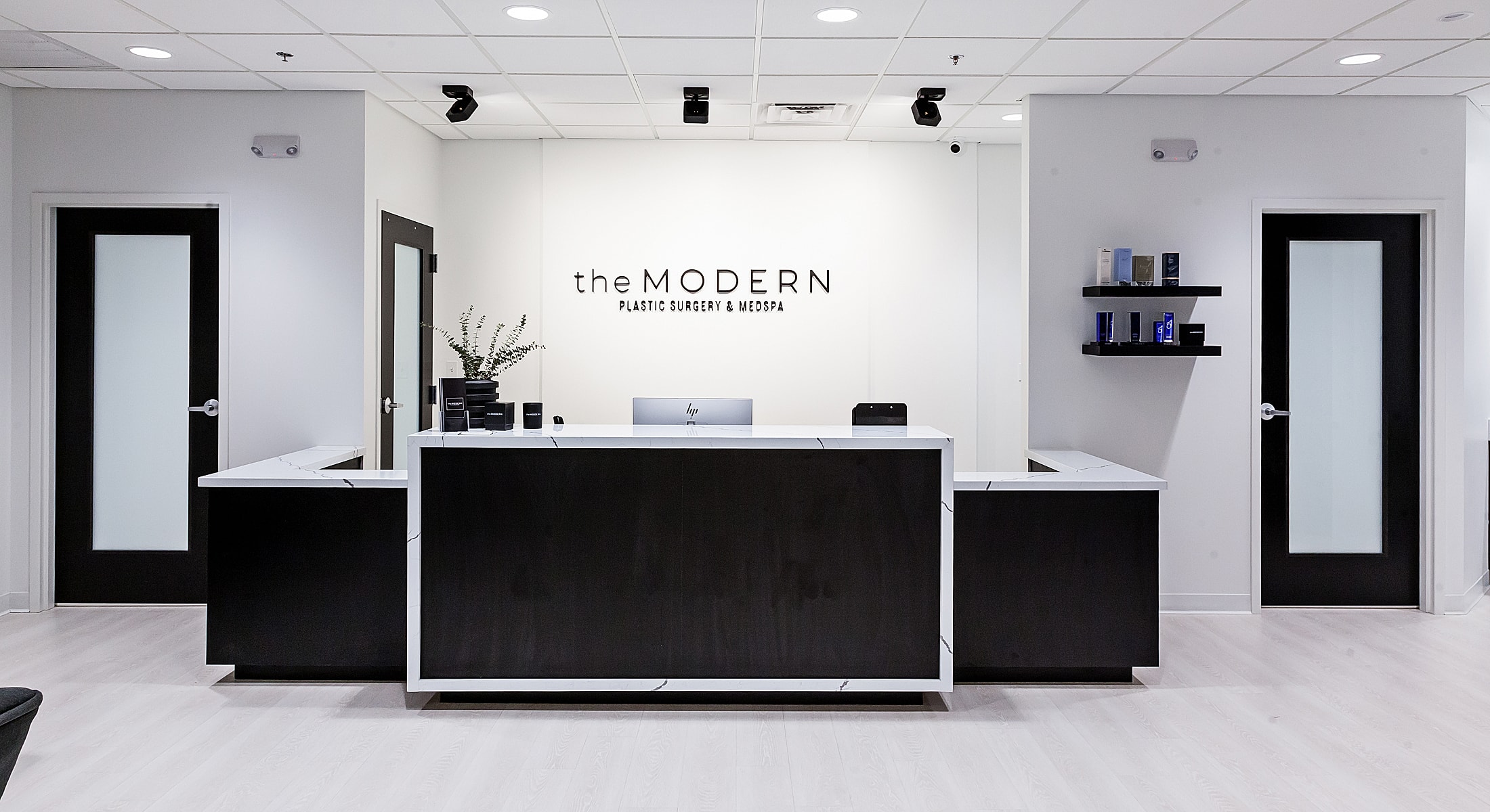 Modern reception area of a plastic surgery clinic.